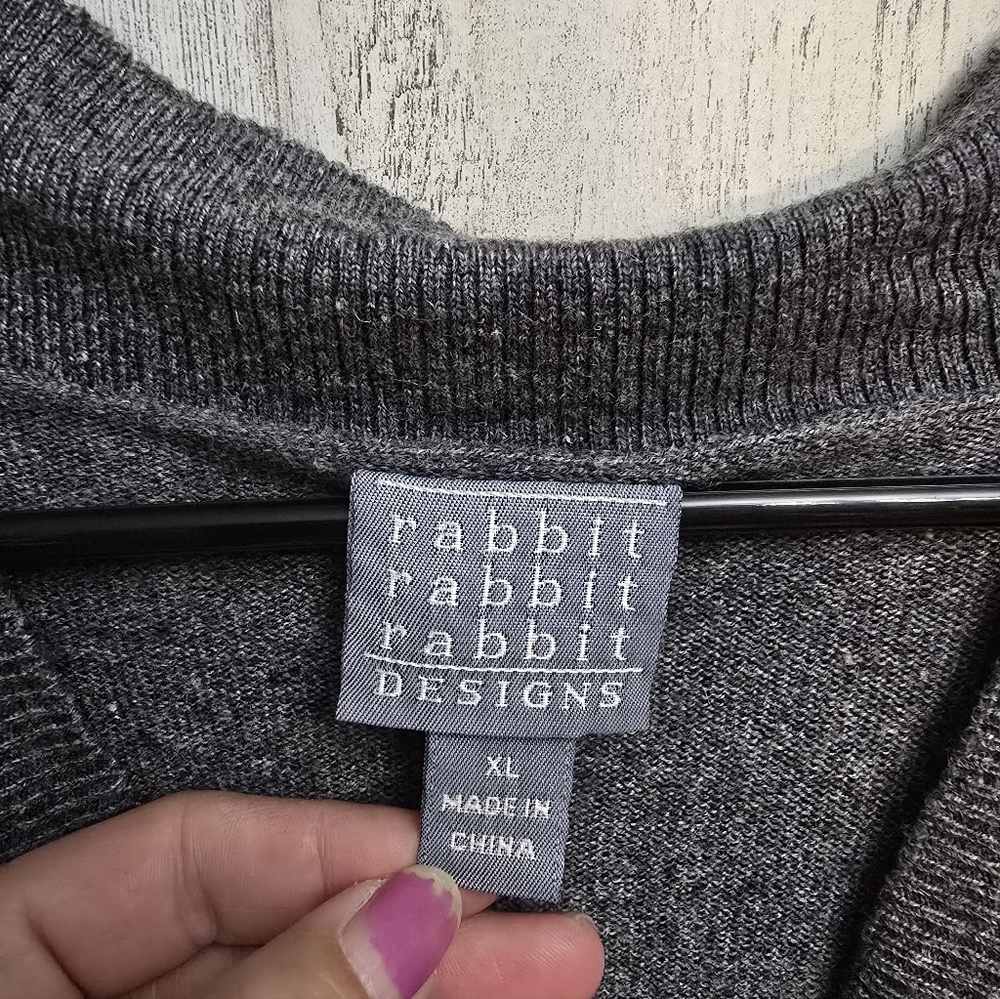 Rabbit Rabbit Rabbit Designs 55% Wool Gray Button-Up Sweater Womens Size XL - Picture 6 of 10